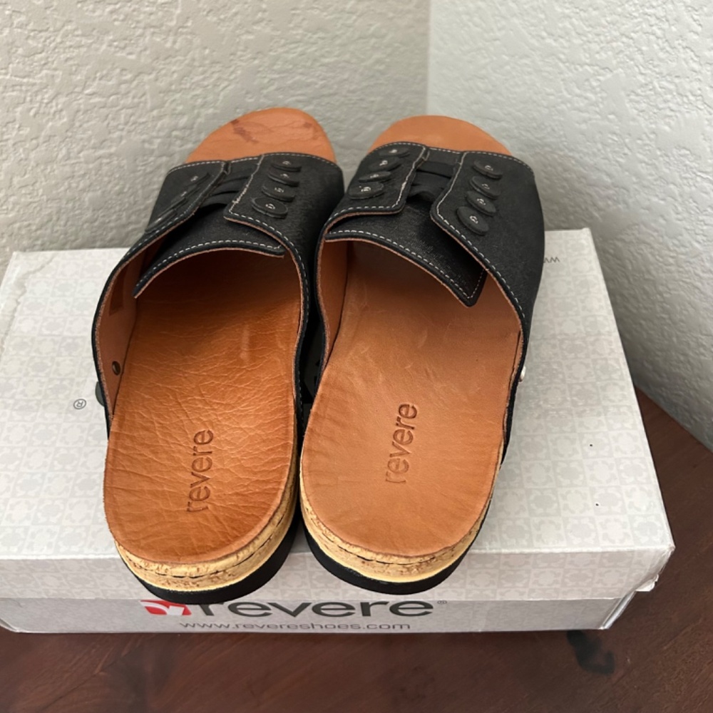 Revere Women's Antalya Slide Sandal Black Linen EU41 US 10 - 10.5 W BRAND NEW - Picture 4 of 7